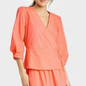 A New Day Orange  Puff Sleeve  Blouse